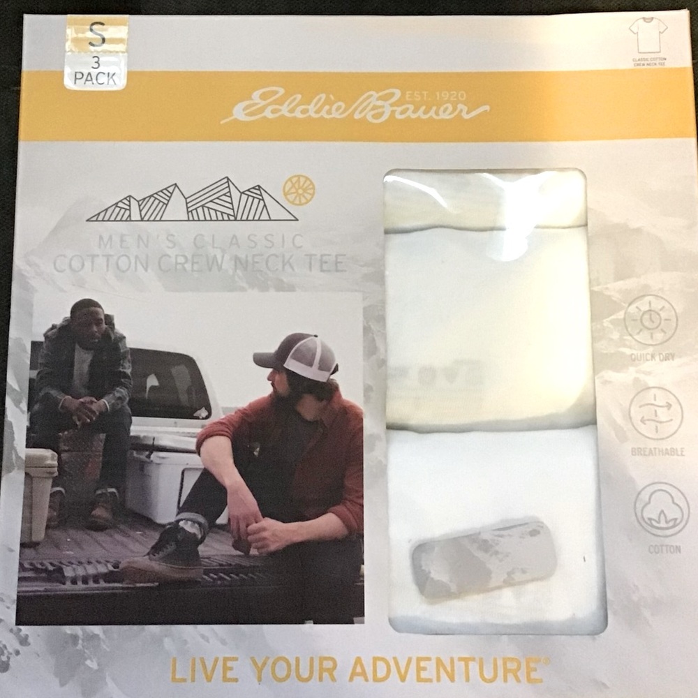 Eddie Bauer Mens Classic Cotton Crew Neck Tee 3 Pack White Sz Small NWT